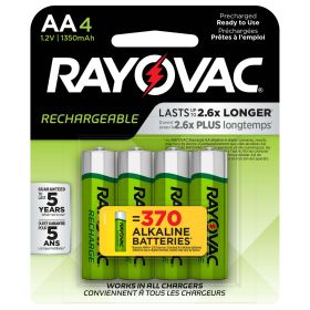 Rayovac Rechargeable AA Batteries (4 Pack), NiMH Double A Batteries