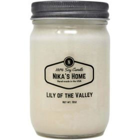 Nika's Home Lily of The Valley Soy Candle 12oz Mason Jar Non-Toxic White Soy Candle Handmade, Long Burning 50-60 Hours Highly Scented All Natural