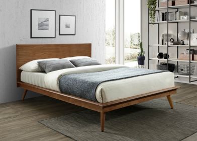 Modern Sleek Design 1pc Queen Platform Bed Durable Brown Wooden Bedroom Furniture