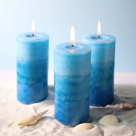 Meltone Ocean Scented Pillar Candles,60+ Hrs Long Burning Candles, Set of 3 Blue Candles for Home Scented (3x6'')